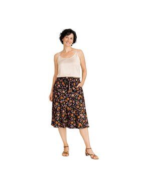 2/$30 New ModCloth X Princess Highway Size 4 Floral Black Midi Skirt Waist Tie